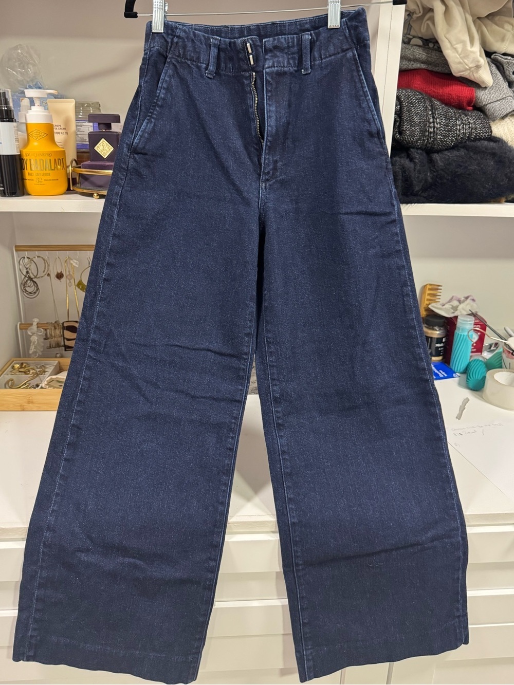 UNIQLO Wide Trouser Jeans High Rise Wide Leg Navy Size S - Picture 3 of 7